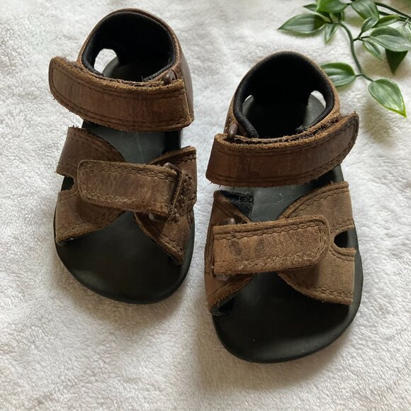 Stride Rite Infant Toddler Sandals 5M | Brown Leather Adjustable Strap Sandals - Picture 2 of 15